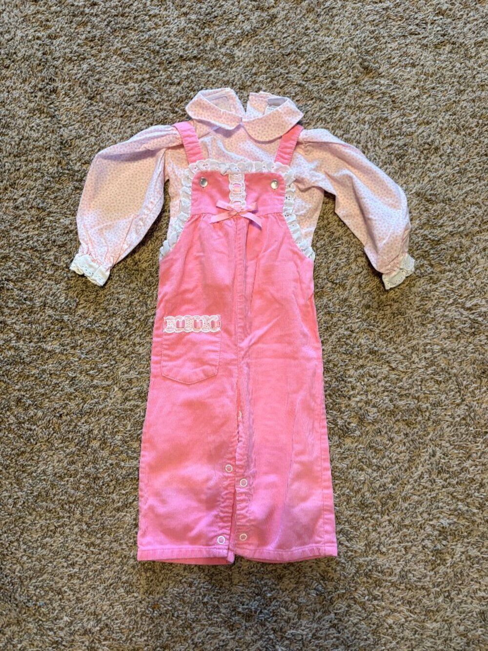 Vintage pink corduroy overall lacy outfit set